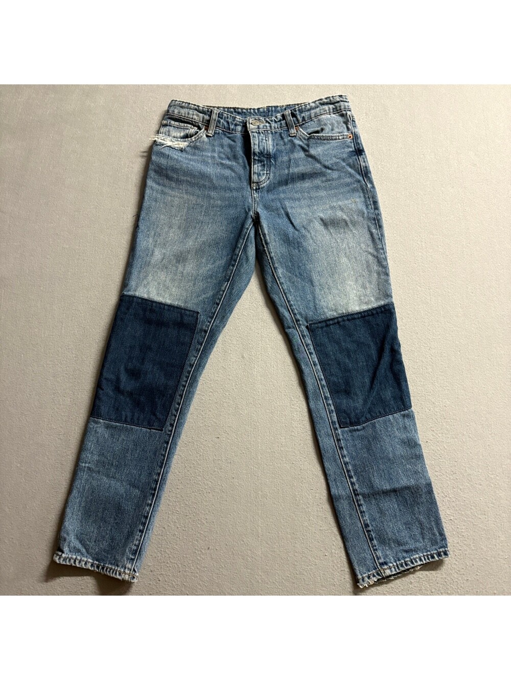 Lucky Brand Patchwork Jeans Womens Size 4 27 Blue Denim Distressed Straight Leg